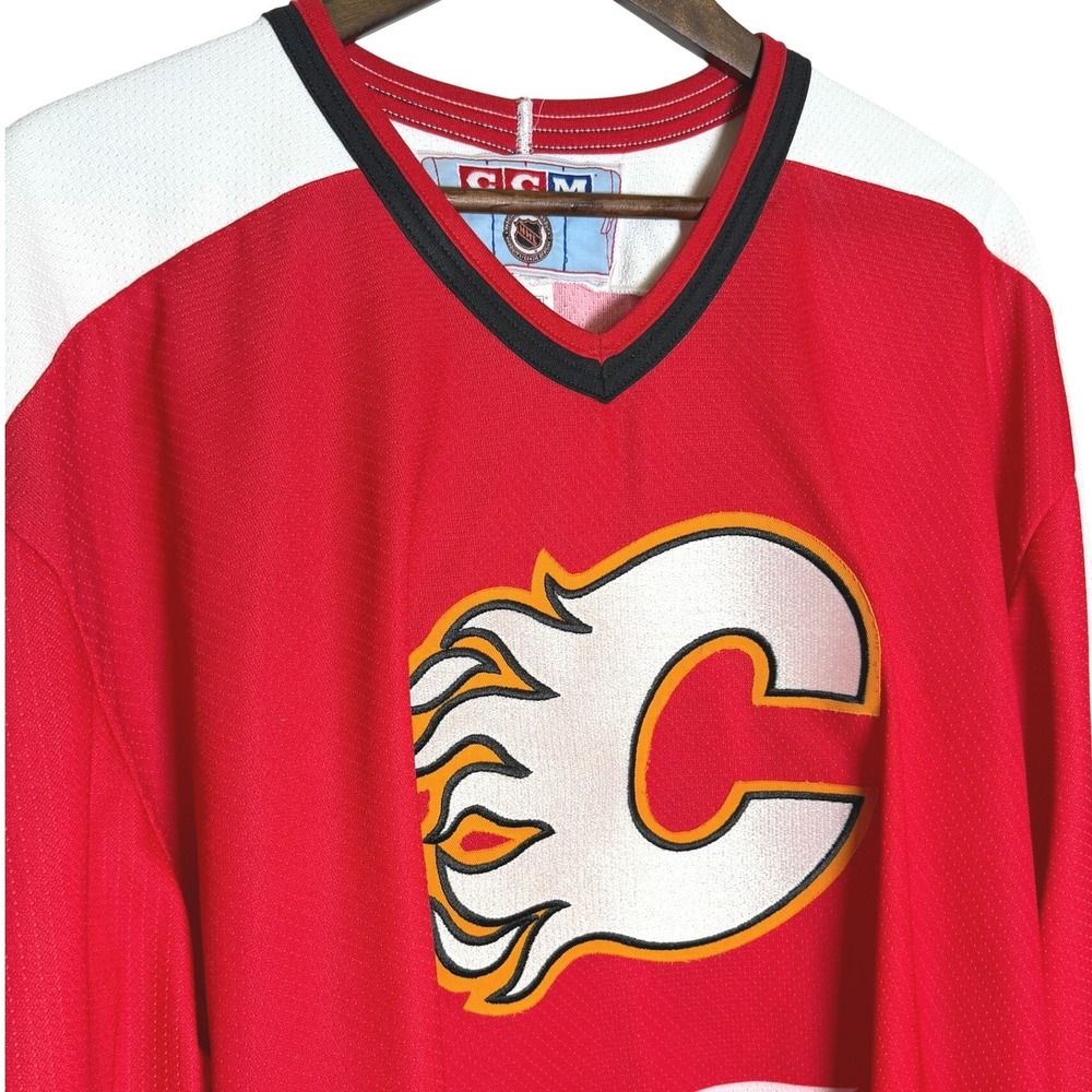 Vintage CCM Calgary Flames NHL Jersey Red White Yellow Maska XL Mens Hockey
